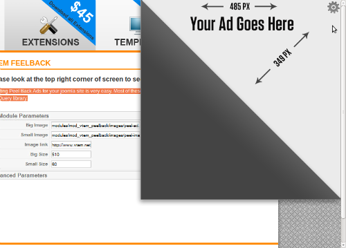 VTEM Peelback - углавая реклама Joomla